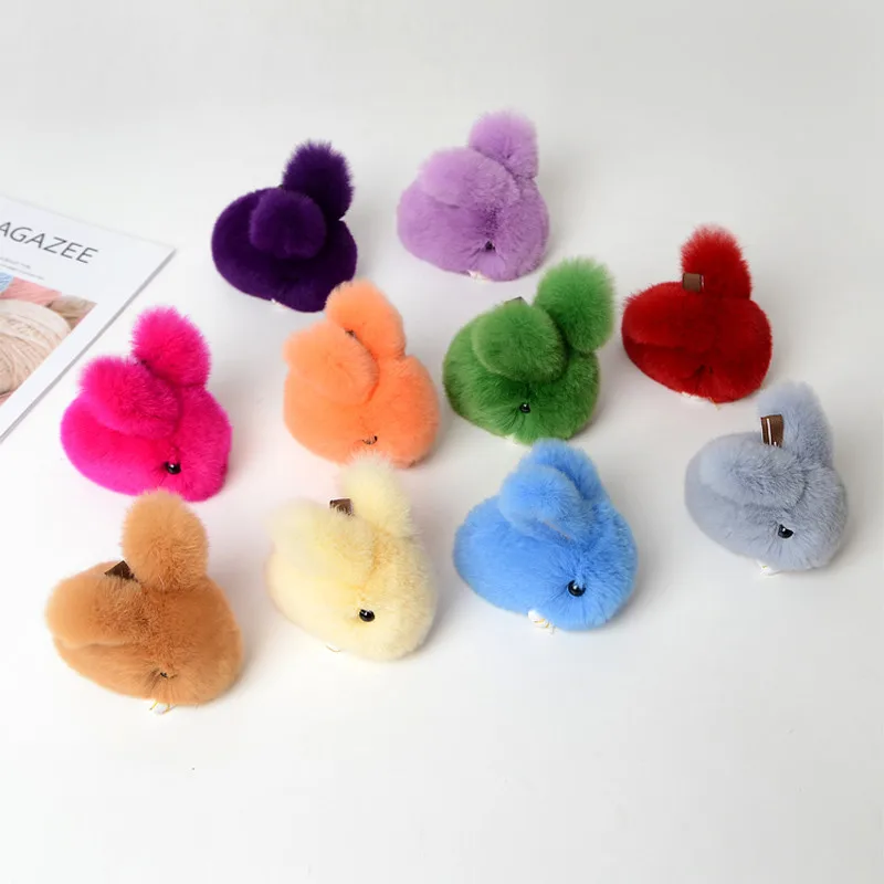 

Cute Genuine Rex rabbit Furs Keychain Pendant Bag Car Charm Tag Fluffy Bunny Rabbit Keychain Toy Doll Fur Monster Keychains