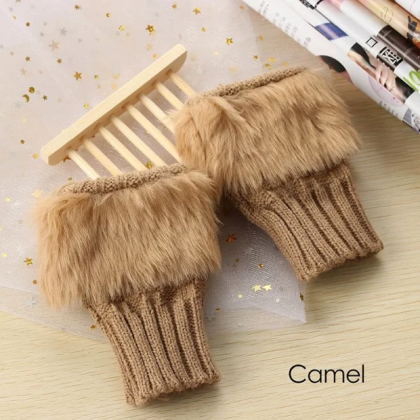 camel Унисекс трикотажные эластичные теплые перчатки без пальцев для мужчин и женщин зимние перчатки - Цвет: camel
