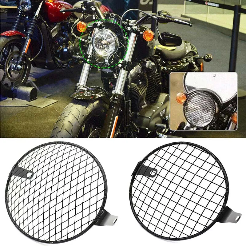 

6.5'' Motorcycle Side Mount Headlight Round Grill Cover Mask Led Headlights Grill Cover for Harley Cruiser Chopper Cafe Racer
