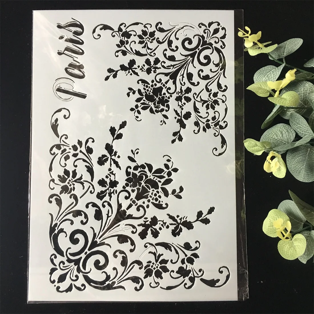 

New A4 Paris Flower Edge DIY Layering Stencils Wall Painting Scrapbook Coloring Embossing Album Decorative Paper Card Template