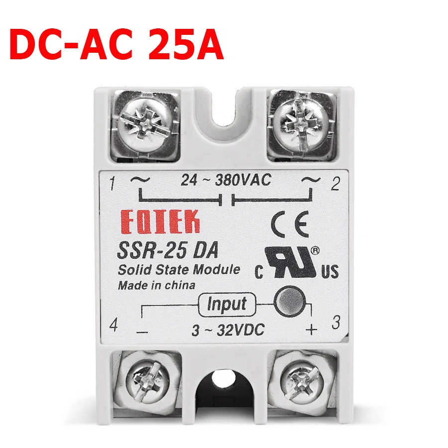 

120V Relay DC-AC 25A Solid State Relay Single Phase SSR Relay Module SSR-25DA 3-32V DC Input 24-380V AC Output