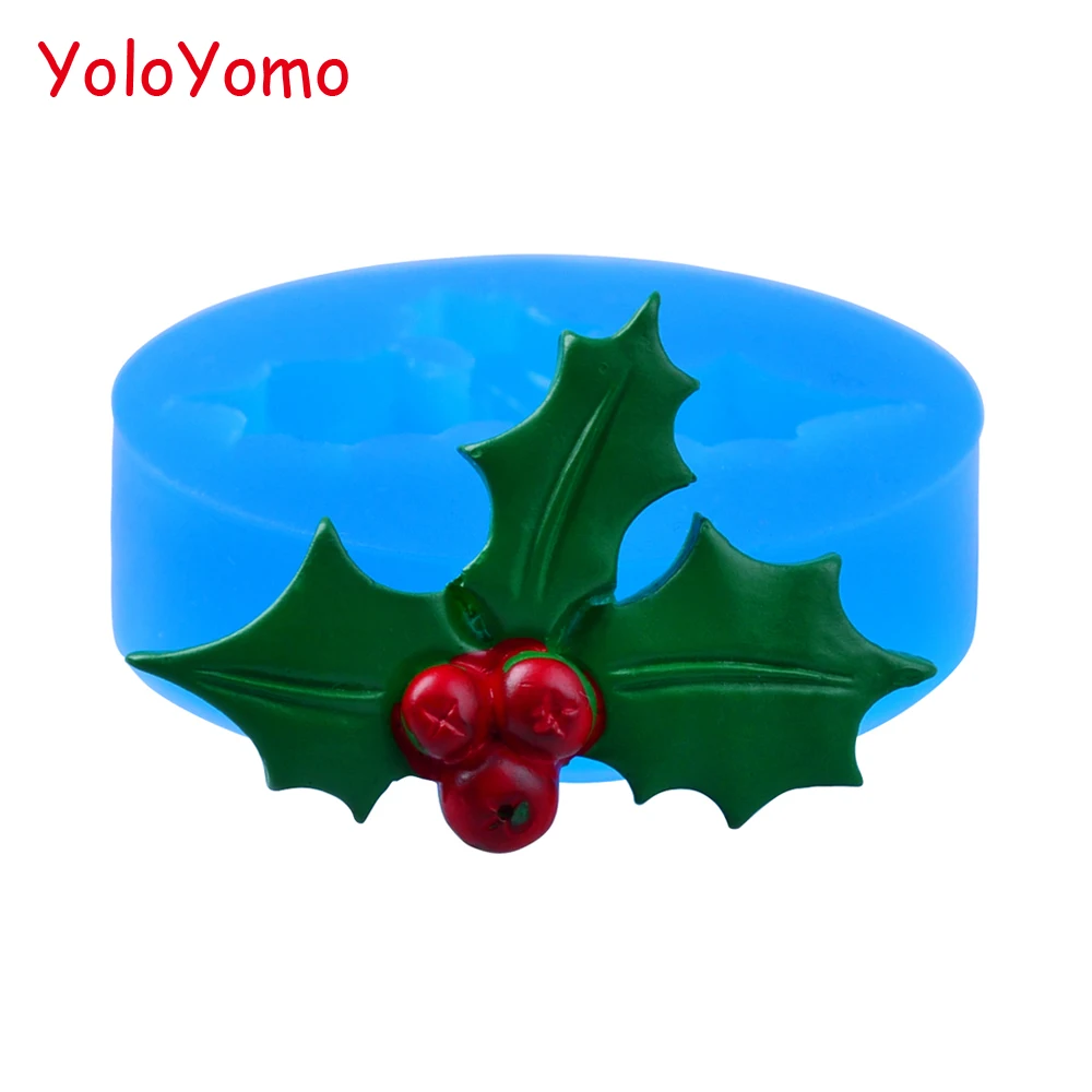 

J317YL 44.8mm Christmas Holly Leaf Silicone Push Mold - Sugarcraft Cake Topper, Fondant, Baking Tools, Candy, Jewelry DIY, Resin