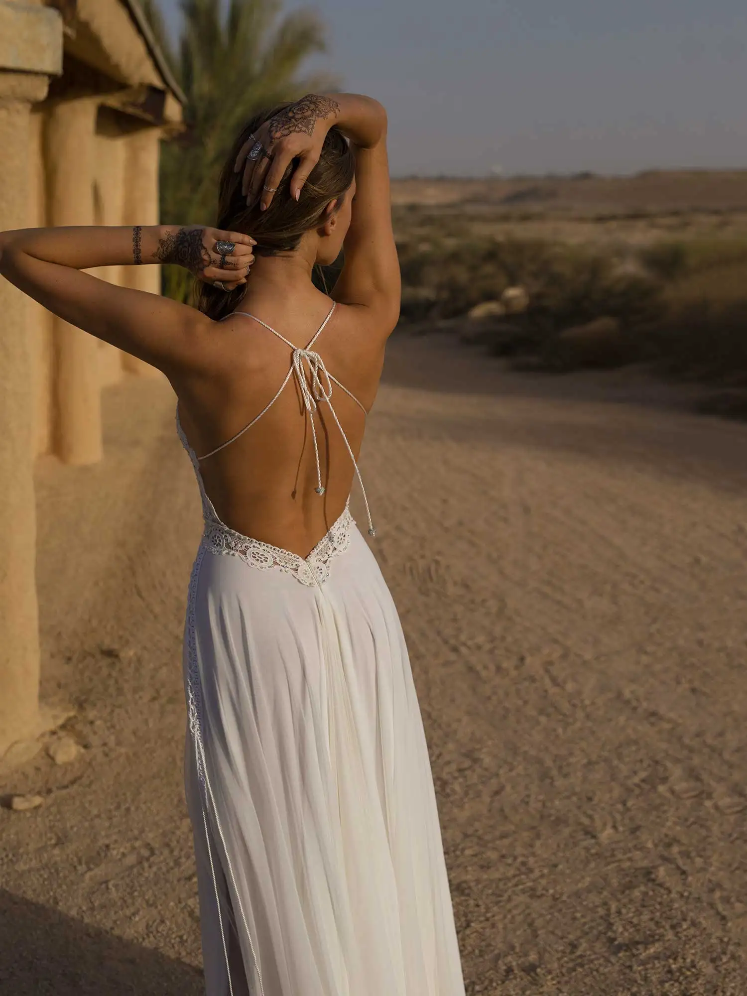 Bohemian Wedding Dress with Spaghetti Straps, Side Split, and Floor Length - Beach A-Line Bridal Gown image 5