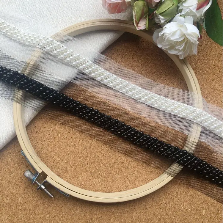 Mesh beaded good quality hand sewn lace clothing trim Heavy work lace DIY wedding shoulder strap belt dress accessories