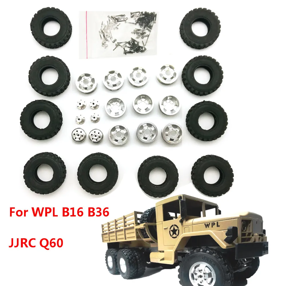 

WPL 1/16 WPL 6WD B16 B36 JJRC Q60 Metal Six Wheel Drive Hub With Tire RC Car Frame Spare Parts Accessories