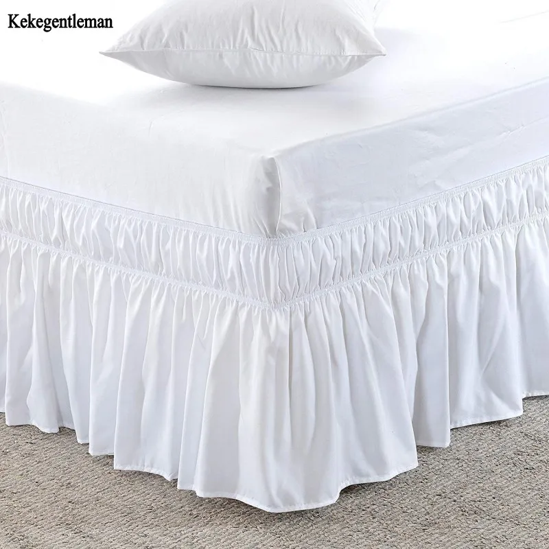 160x200cm Solid color Bed Skirt White Bed Shirts without Surface Elastic Band Single Queen King Easy On/Easy Off Bed skirt - Color: White