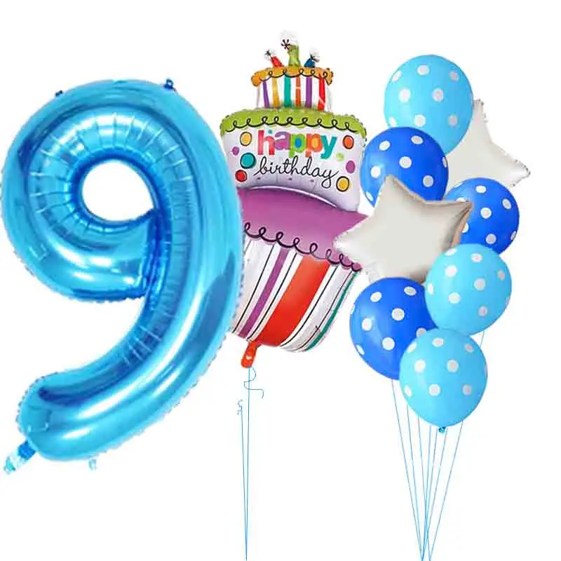 40 дюймов розовый и голубой номер 1 2 3 4 5 лет воздушные шары в виде торта ко дню рождения для маленьких мальчиков и девочек 1 вечерние принадлежности для декора Dot латексные гелиевые шары - Цвет: Blue 9