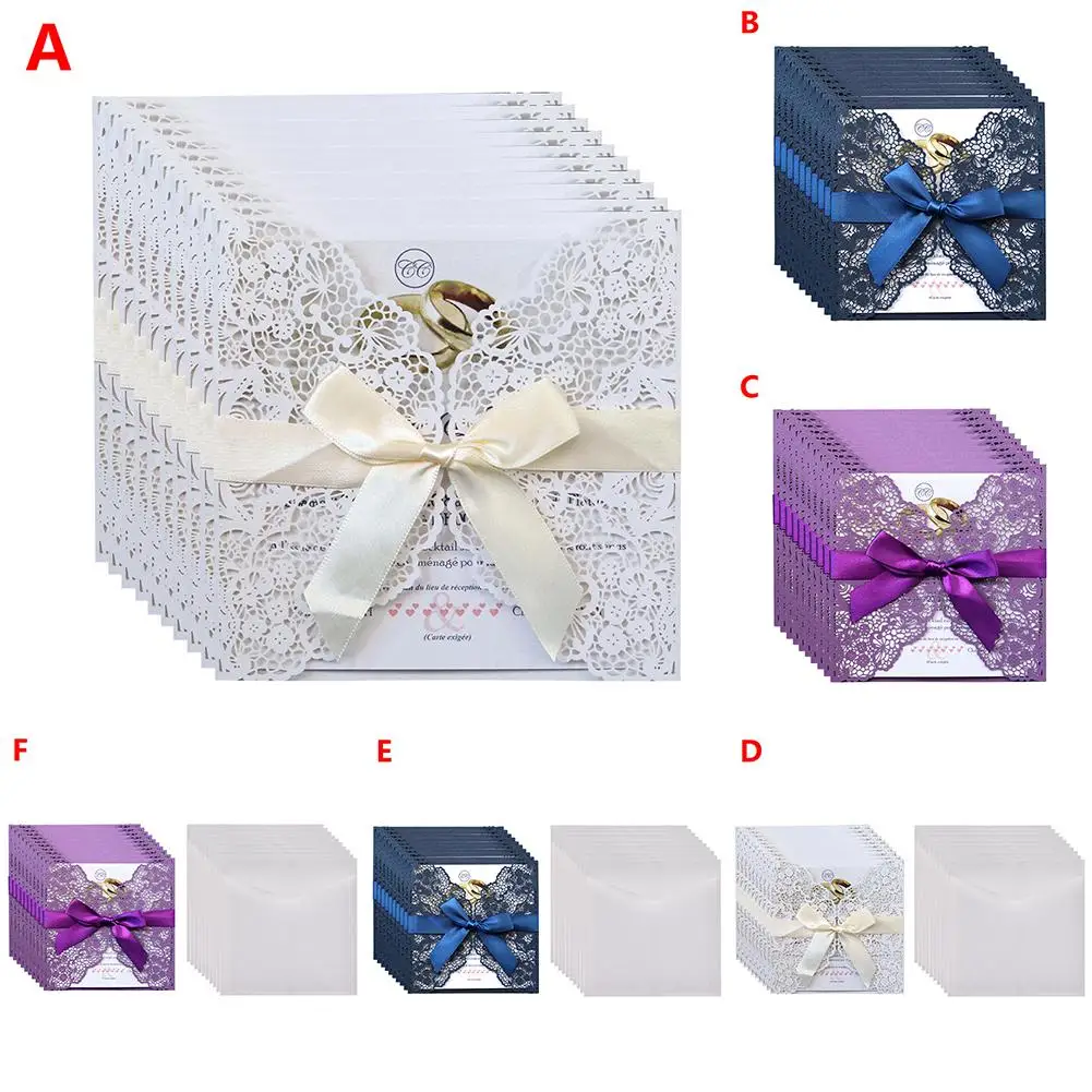 10PCS Invitation Card European Style Infrared Laser Cutout Lace Wedding Decoration Greeting Cards W - 33033971967
