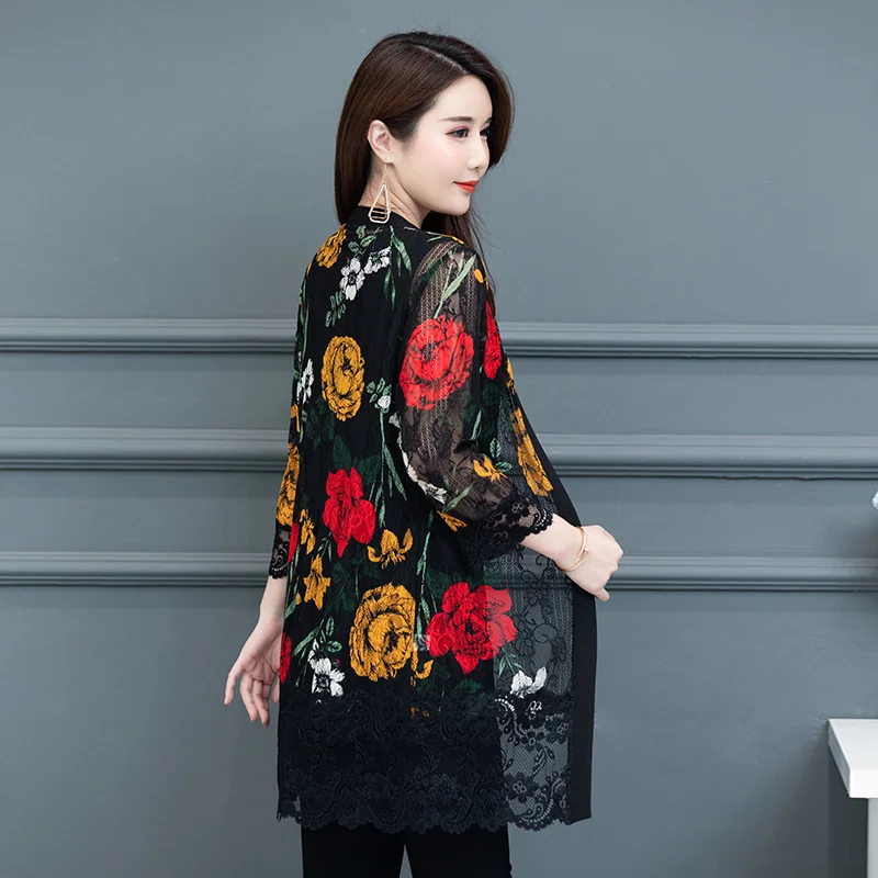 Best  new Spring and summer woman silk cloud jacket woman nine-point sleeve baseball uniform women's prin