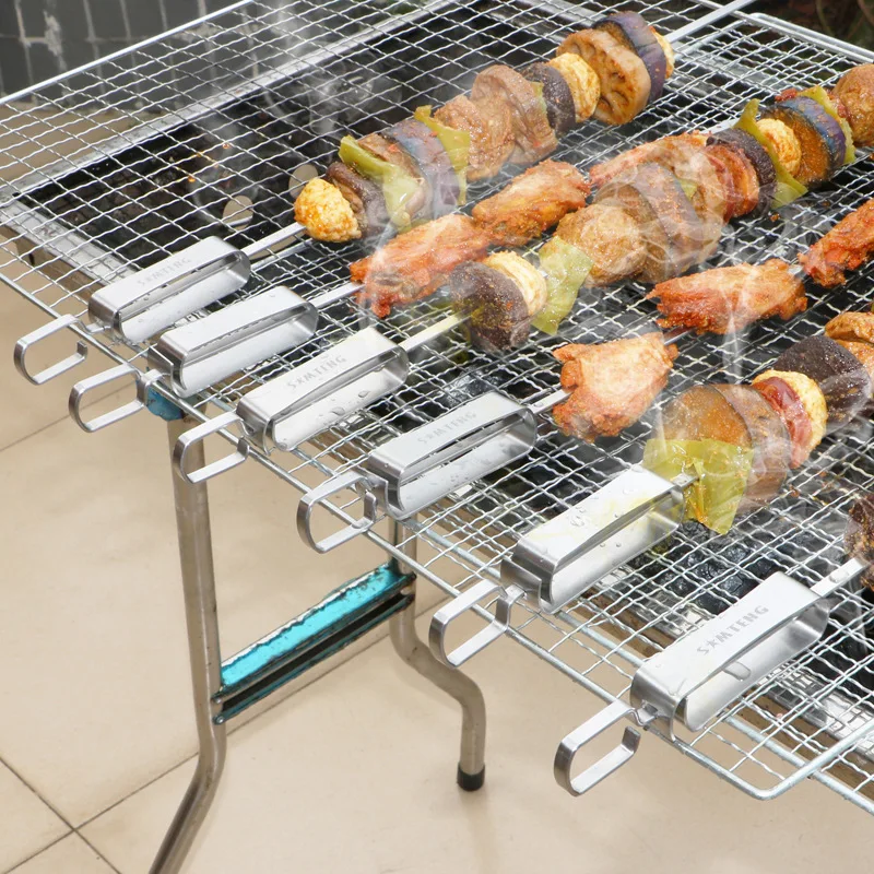 

10pcs BBQ Accessories Sticks Set Stainless Steel Flat Forks Picnic Tool Skewers Utensil Cooking Kitchen Meat Holder Barbecue