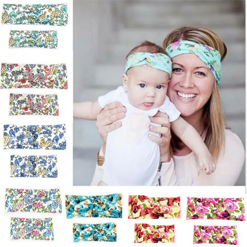 

2Pc/Set Mum baby Mother Daughter Rabbit Ears Bowknot Hair Band Matching Headband Floral Turban Knot Accessories Headwear C0468
