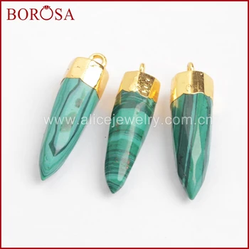 

BOROSA Natural Multi-Kind Stone Faceted Pendant Bead Gold Color Pencil Point Shape Green color G0621