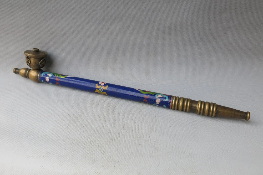 

Rare Old Chinese Qing-Dynasty cloisonne pipe , 42cm long, Free shipping