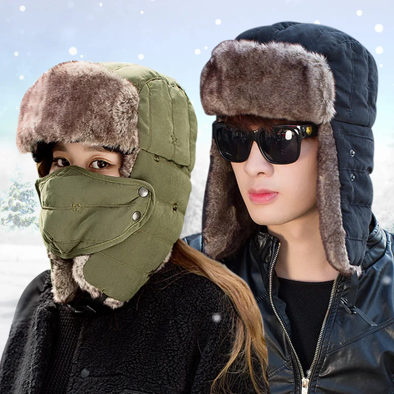 Gorro de algod/ón c/álido con Orejeras UFAVOR Sombreros de Bombardero de Invierno con Gafas Calentador de Cuello Gorros de esqu/í para Nieve c/álida al Aire Libre Filtro Transpirable