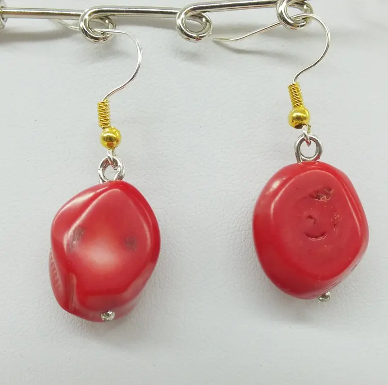 natural coral pendant, earrings