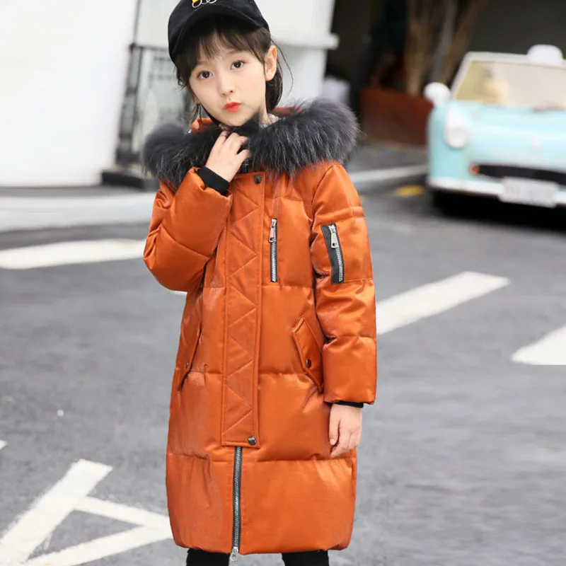 

Christmas big girls white duck down jacket winter long jackets children outerwear coats fashion thick warm big collar overcoat