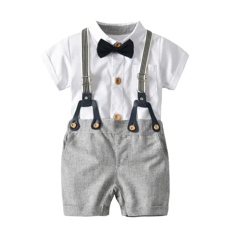 

MUQGEW Toddler Little Boys Gentleman set Bowtie Short Sleeve T-Shirt with suspender Shorts pants outfits #XTN*