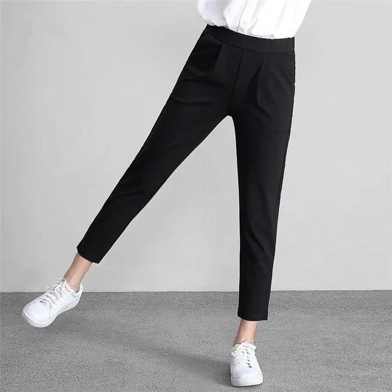 2022 Summer Women Harem Pencil Pants High Waist Black Slim Office Lady ...