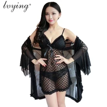 Пижама женская домашняя одежда ночнушка ночная сорочка халат женский женские пижамные комплекты сексуальное кружевное женское платье комплект халат прозрачный спальный костюм женские пижамы одежда для сна