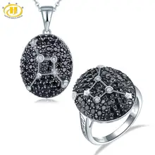 Hutang Рак драгоценный камень черная шпинель Ювелирные наборы Кулон Кольцо 925 серебро знак ювелирные изделия для женщин 22 июня до 22 июля
