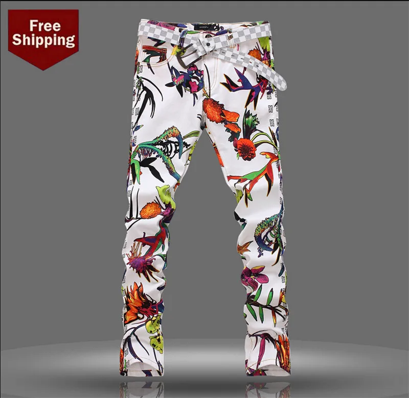 2015 men printed jeans high quality butterfly print slacks male Europe 100 cotton jeans leisure trousers