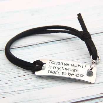 

1 pcs Faux Suede Bracelet Hand Stamped Jewelry Together With U Is My Favorite Place To Be Stainless Steel Bracelet 1 pcs