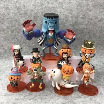 

9PCS OF WCF One Piece Animation Luffy Vinsmoke Sanji Nami Roronoa Zoro BROOK Tony Chopper Hallowmas Figures 5-14cm