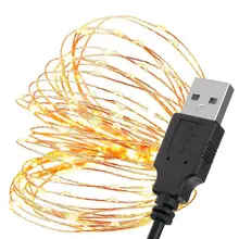 USB светодиодный гирлянда 5 м 10 м медная серебряная проволока сказочная гирлянда для свадьбы, Нового года, рождественской елки, праздничного украшения
