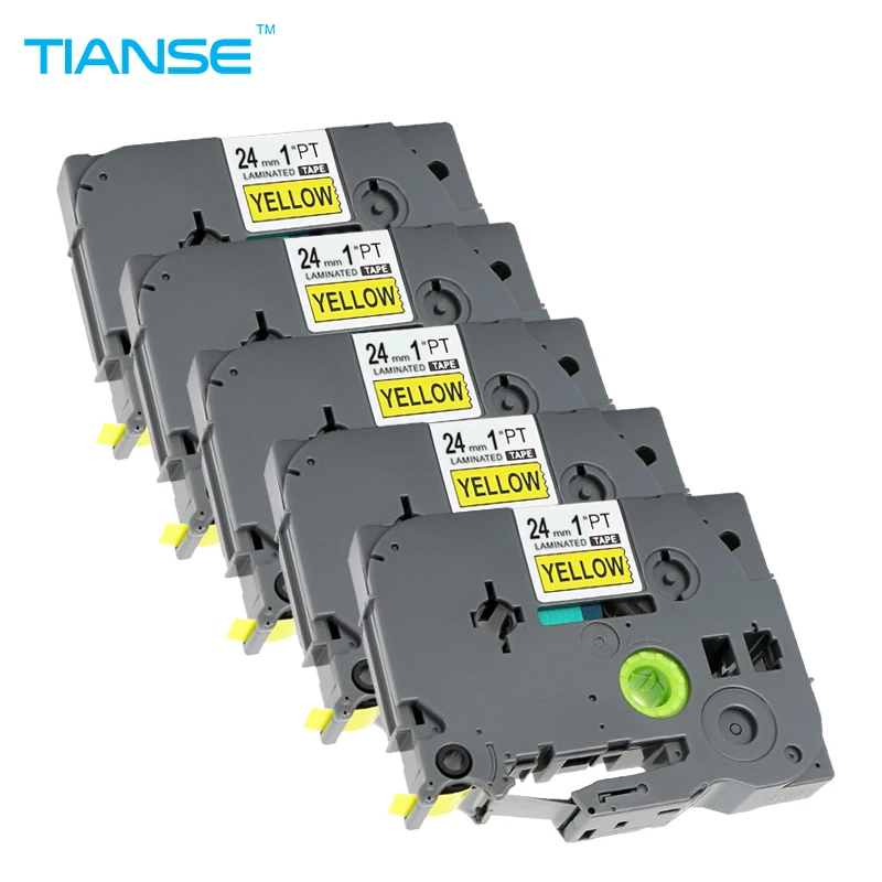 

TIANSE 5pcs Label Tapes Compatible for Brother P-touch Printer TZ Tapes 24mm Black on Yellow TZe-651 TZe651 TZe 651 for p touch