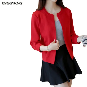 

New Korea 2017Fashion Leisure Women Spring Autumn Short Sexy Knit Pure Color Round Collar High-end Sweater Cardigan Coat Q429