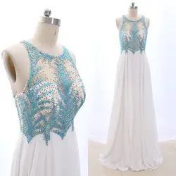 MACloth белый а-силуэт совок шеи длиной до пола Длинные хрустальные шифоновые платья выпускного вечера платье M 265562 распродажа