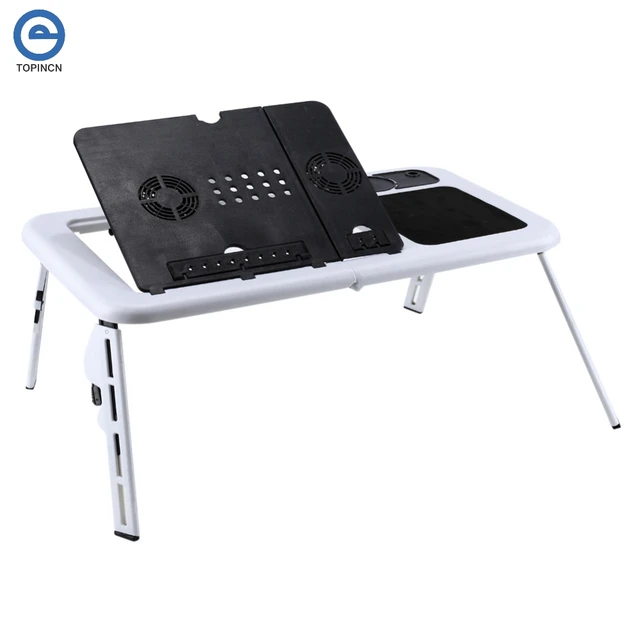 Us 10 43 26 Off Folding Laptop Desk Adjule Computer Table Stand Foldable Cooling Fan Tray For Bed Sofa Notebook In Desks From