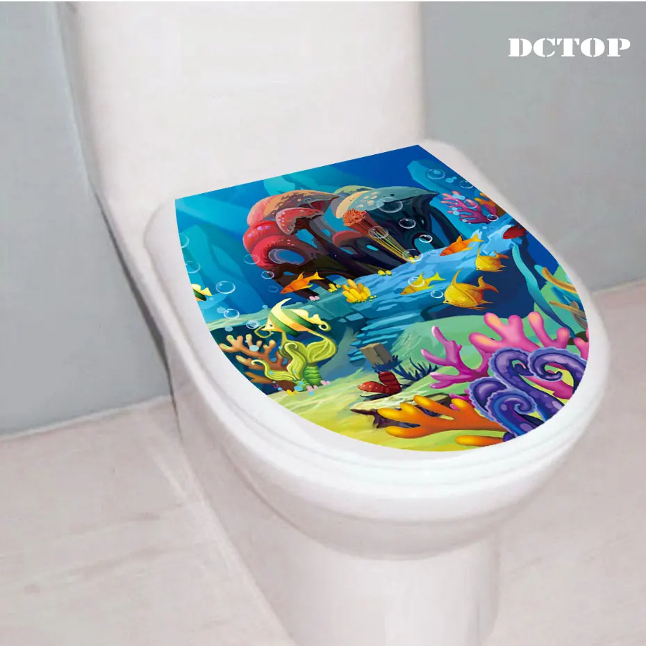 3D подводный мир, сиденье для унитаза, настенная наклейка с животным, декоративная наклейка с ландшафтом, виниловая, домашний декор, для ванной комнаты, WC, наклейка, декор для унитаза