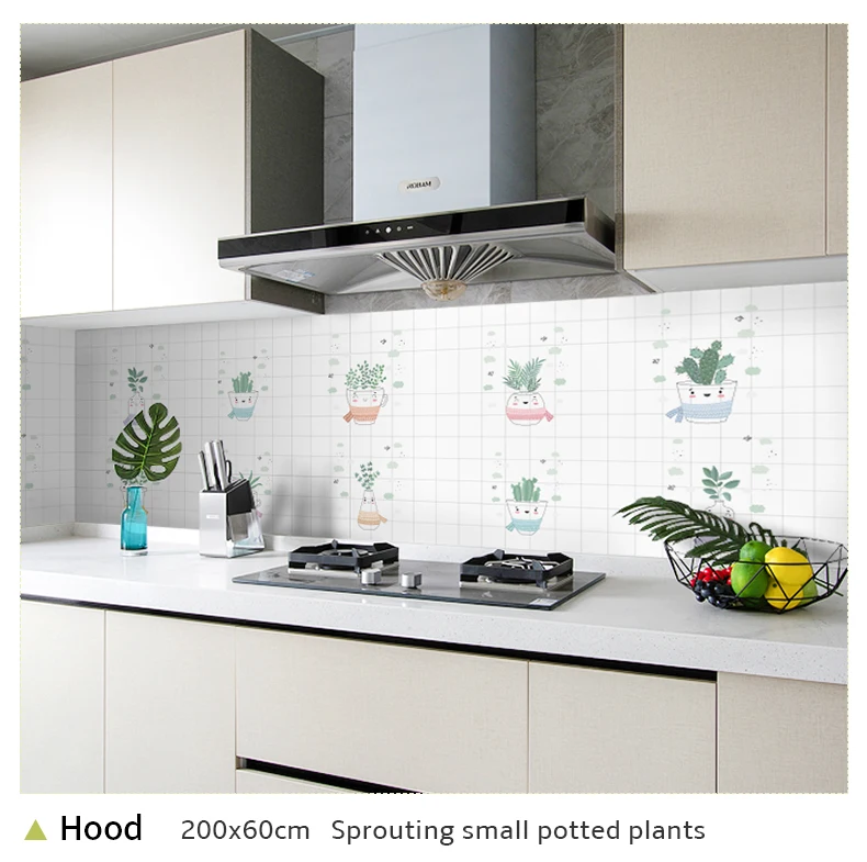 60*200cm Kitchen oil-proof wall stickers cooker high temperature waterproof tile cabinet range hood refurbished wallpaper