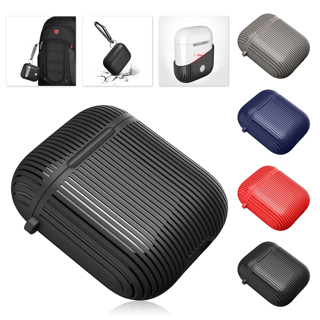 

Stripe Carbon Fibre Protective Cover with Carabiner For Apple For Airpods sport Earphones fone de ouvido drop shopping