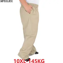 Большие размеры 6XL 7XL 8XL 9XL 10XL брюки мужские хлопковые дышащие хаки стрейч брюки свободные летние повседневные брюки прямые брюки