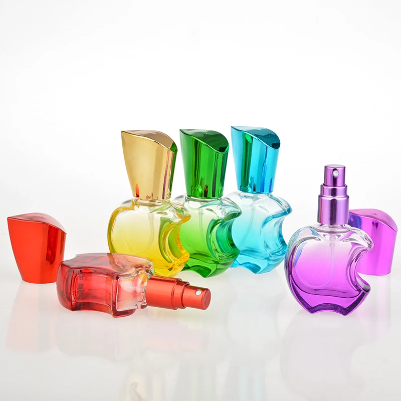 

15ML Fashion Portable Coulored Apple Style Glass Perfume Bottle With Aluminum Atomizer Empty Cosmetic Container For Travel