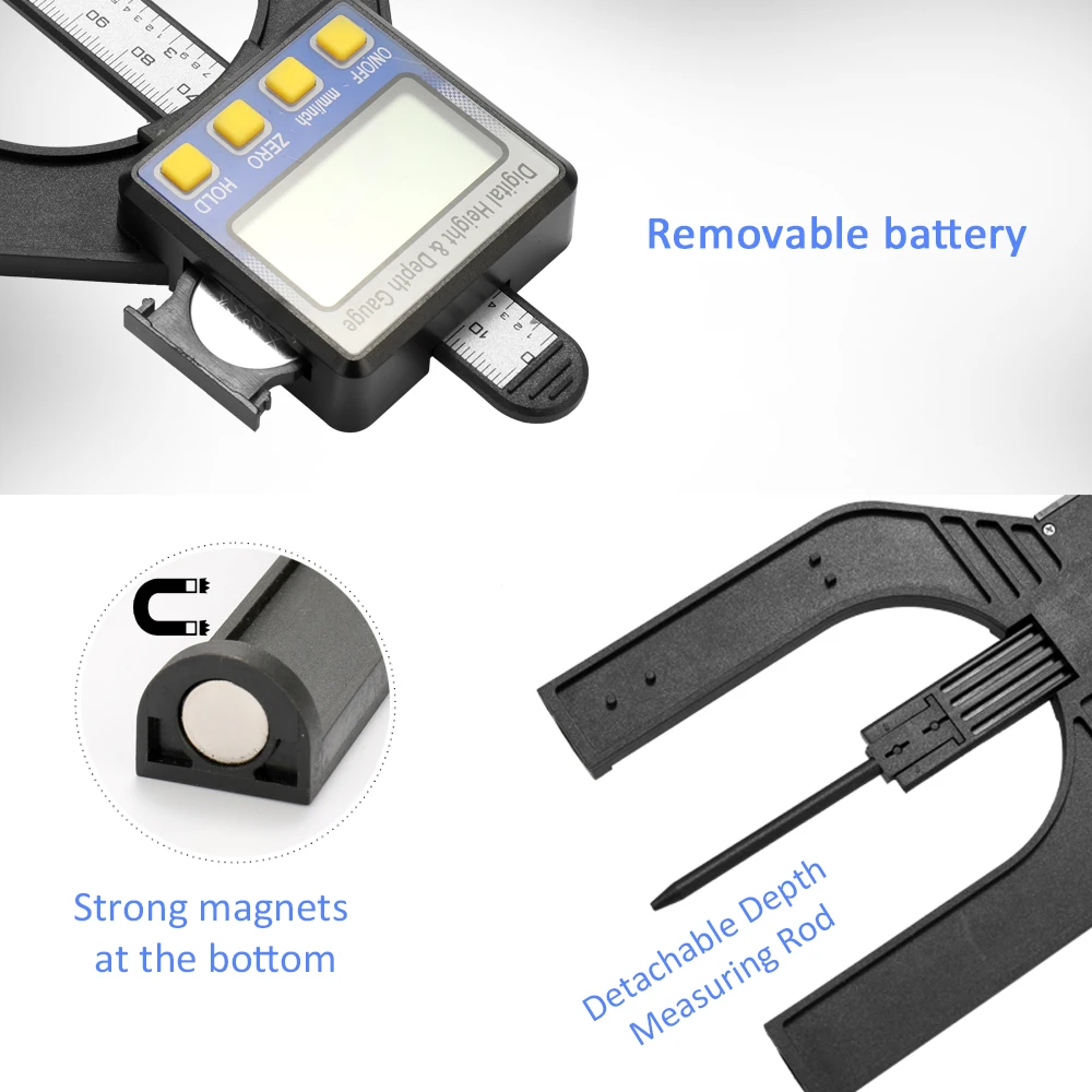 Цифровой ЖК-дисплей, штангенциркуль, линейка, высота и глубина, Измерительный диапазон 0-85 мм с магнитами