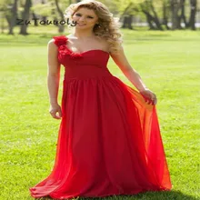 Verano rojo un hombro vestido de noche con flores una línea hasta el suelo Chiffon largo Boho vestidos de graduación Petite vestidos de noche 2019