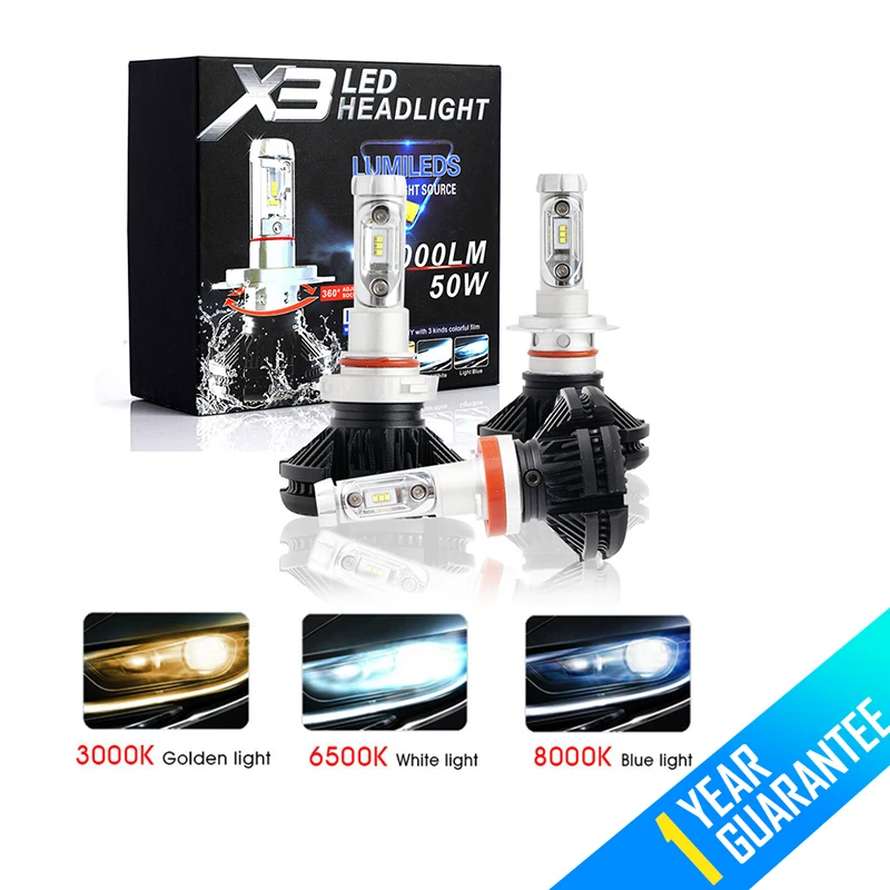 

MALUOKASA 2PCs X3 ZES H4 H7 LED Car Headlight Bulb 3000K/6500K/8000K Yellow White Ice Blue Lamp H11 9005 9006 LED Car Lights