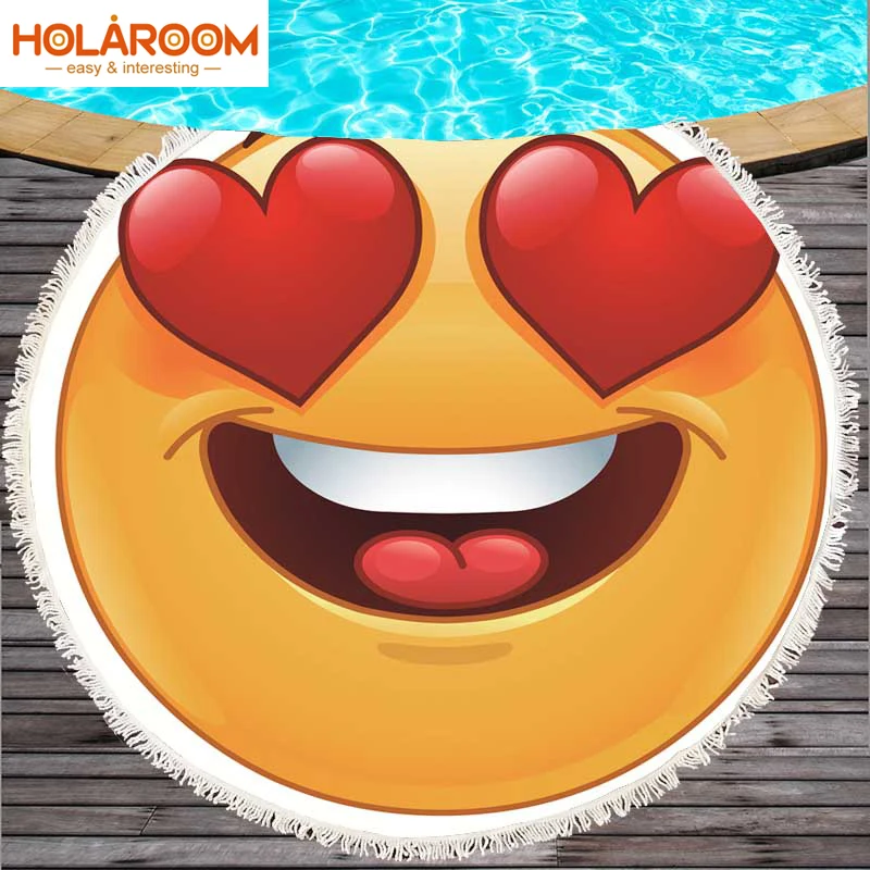 Us 1477 39 Offround Large Beach Towel Cute Emoji Microfiber For Adults With Tassel Diameter 150cm Soft Beach Blanket Shawl Yoga Mat Towel In Other