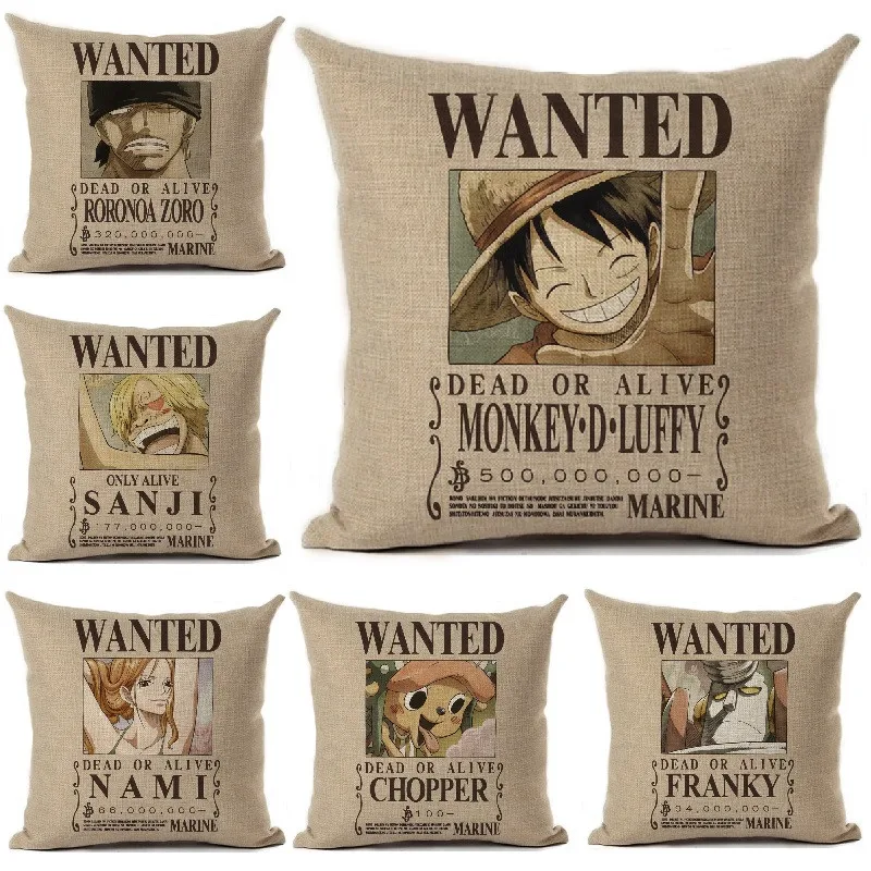 

Anime One Piece Wanted Printed Throw Pillow Cover Home Decorative Sofa Coffee Car Chair Cushion Cover Almofada Cojines