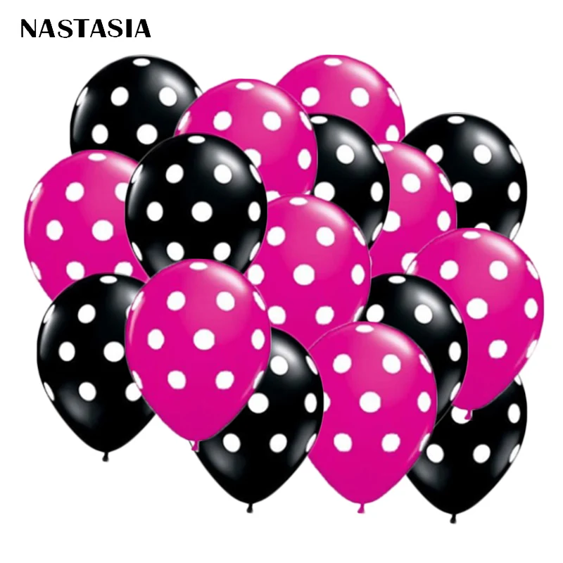 

25pcs Polka Dot Balloons 12 Inch Premium Black and Berry Pink with All-Over Print White Dots latex balloons