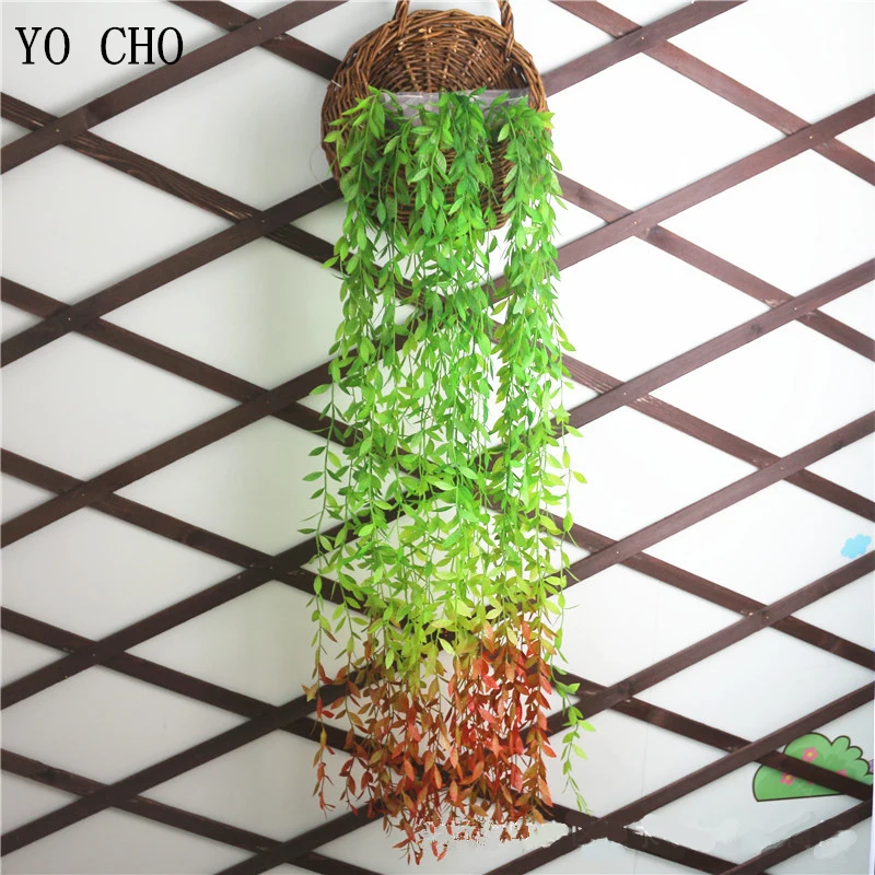 Yo Cho Artificial Willow Branches Plastic Fake Wicker Rattan Green