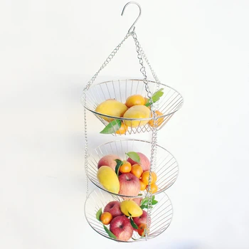 

3-Tier Fruit Drainer Drain Basket Wire Hanging Basket Stainless Steel Basket Fruit Swing Bowl Vegetables Rack Display Stand