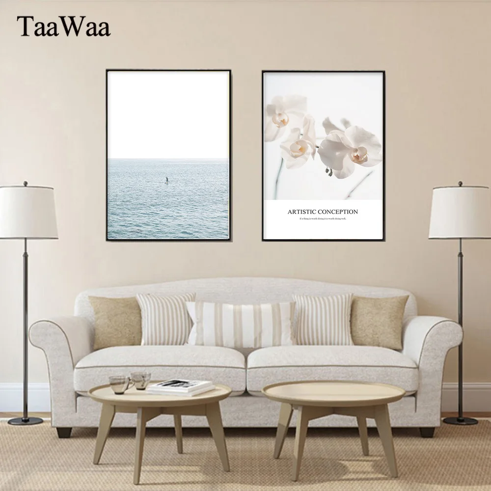 

TAAWAA Wall Art Canvas Flower Abstract Painting Seascape Poster Print Nordic Minimalist Art Decorative Picture for Living Room