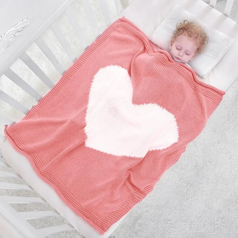 Winter Warm Baby Blanket Knitted Heart Newborn Baby Swadding Wrap Cute
