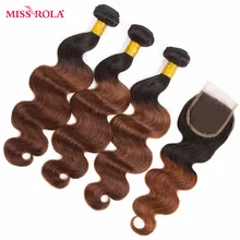 Miss Rola Hair Brazilian Body Wave Hair Weaving 3 Bundles With Closure #T1B/33 Color 100% Human Hair Non-Remy Hair Extensions
