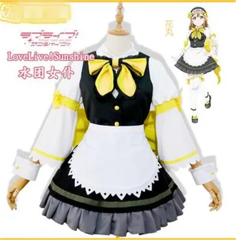 

Anime Cosplay Costume Aqours Love Live Sunshine Hanamaru Kunikida Dress Lovely Black White Maid Wear Full Sets A