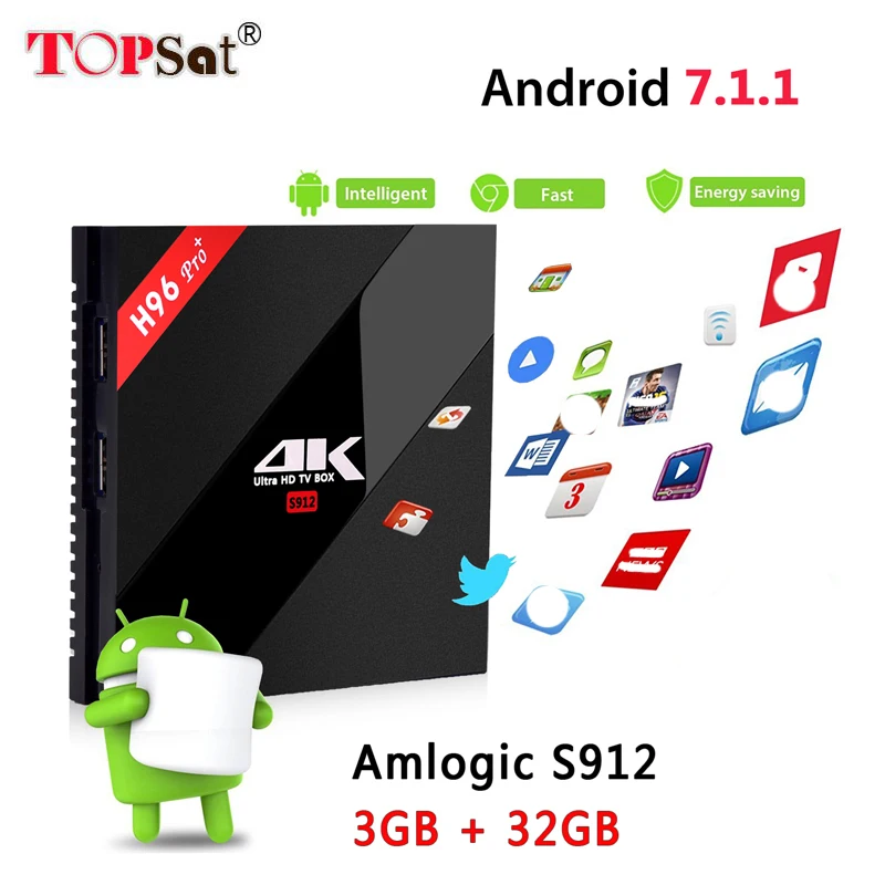 

2018 New H96 PRO plus smart Android 7.1 3G 32G ROM TV Box Bluetooth 4.1 HD 4K media player Amlogic S912 Octa Core Set top Box